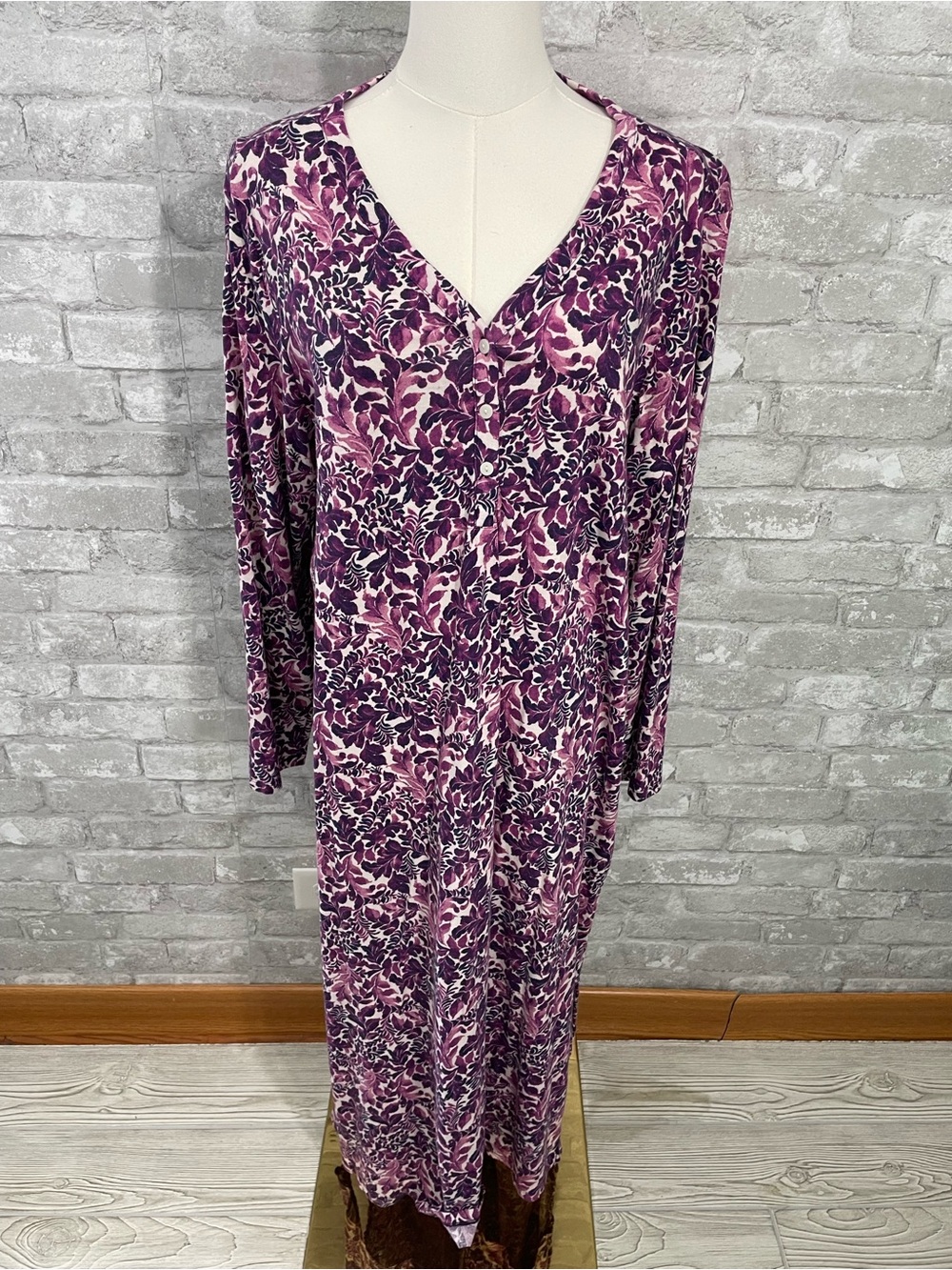J. Jill Purple and White Ultra Sift Long Sleeve Floral Nightgown